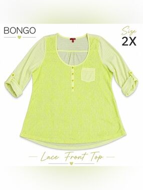 Bongo Neon Yellow Lace Striped Top Size 2X